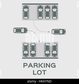Top-Aussicht-Parkplatz-Design. Viele Autos geparkt. Vektor-Illustration. Stock Vektor