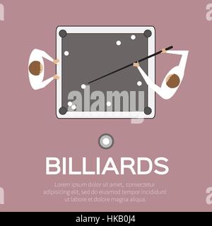 Billard, Pool, snooker-Spiel. Kugeln-Dreieck, Cue auf Tisch. Mann spielt professionelle Billard, Pool, Snooker - Vektor-Illustration. Stock Vektor