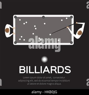 Billard, Pool, snooker-Spiel. Kugeln-Dreieck, Cue auf Tisch. Mann spielt professionelle Billard, Pool, Snooker - Vektor-Illustration. Stock Vektor
