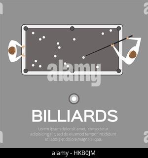 Billard, Pool, snooker-Spiel. Kugeln-Dreieck, Cue auf Tisch. Mann spielt professionelle Billard, Pool, Snooker - Vektor-Illustration. Stock Vektor