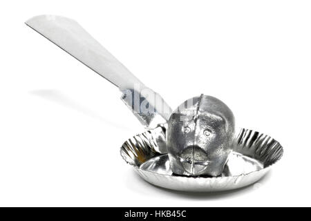 Stück Blei und Löffel für molybdomancy Stockfoto