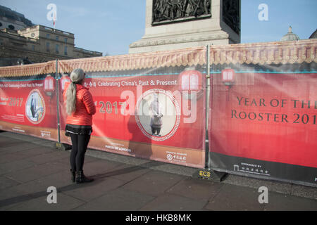 London UK. 27. Januar 2017. Die Vorbereitungen laufen für das chinesische Neujahr der Hahn-Feierlichkeiten in Trafalgar Square Credit: Amer Ghazzal/Alamy Live-Nachrichten Stockfoto