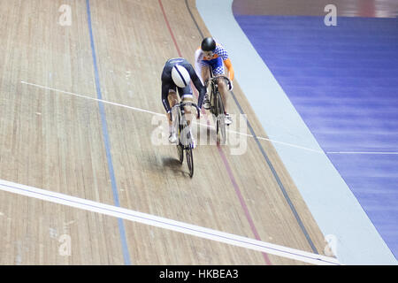 Manchester, UK. 28. Januar 2017. Hamish Turnbull gewinnt seinen Vorlauf in der Herren-Sprint in 2017 HSBC UK National Track Championships Tag zwei im nationalen Cycling Centre, Manchester. Foto von Dan Cooke. 28. Januar 2017 Kredit: Dan Cooke/Alamy Live-Nachrichten Stockfoto