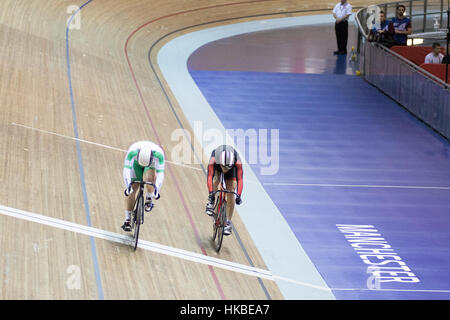 Manchester, UK. 28. Januar 2017. Thomas Rotherhaml gewinnt seinen Vorlauf in der Herren-Sprint in 2017 HSBC UK National Track Championships Tag zwei im nationalen Cycling Centre, Manchester. Foto von Dan Cooke. 28. Januar 2017 Kredit: Dan Cooke/Alamy Live-Nachrichten Stockfoto