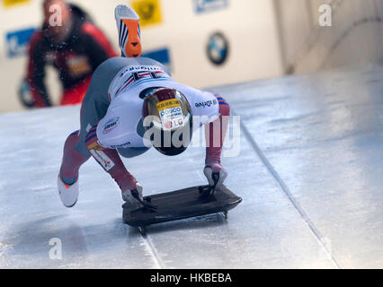 Königssee, Deutschland. 28. Januar 2017. Koreanische Skelett Racer Yun Sung-bin in Aktion bei den Skeleton-Weltcup in Schönau am Königssee, Deutschland, 28. Januar 2017. : Bildnachweis Peter Kneffel/Dpa: Dpa picture-Alliance/Alamy Live News Stockfoto