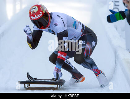 Königssee, Deutschland. 28. Januar 2017. Deutsche Skelett Rennfahrer Alexander Gassner bei der Skeleton WM in Schönau am Königssee, Deutschland, 28. Januar 2017. Gassner kam auf den dritten Platz. : Bildnachweis Peter Kneffel/Dpa: Dpa picture-Alliance/Alamy Live News Stockfoto