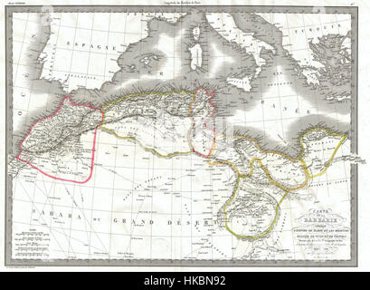 1829 Lapie Karte aus dem östlichen Mittelmeer, Marokko, und die Barbary Coast Geographicus Barbarie Lapie 1829 Stockfoto