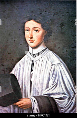 Dieses historische Gemälde zeigt John Baptist de la Salle, den Gründer der christlichen Brüder, in einem kanonischen Setting. Das Kunstwerk zeigt die Bedeutung der religiösen Figur für die Bildung und seine Rolle bei der Einrichtung von Schulen für die Armen. Stockfoto