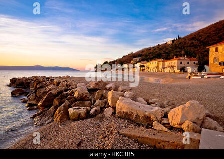 Moscenicka Draga Strand bei Sonnenaufgang, die Riviera von Opatija Kroatien Stockfoto