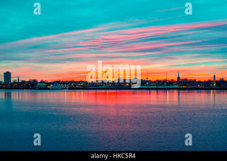 Lebendige bunte Panorama von Philadelphia Sonnenuntergang Hintergrund Stockfoto