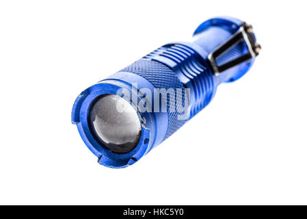 Aluminium Metall LED Taschenlampe isoliert auf weißem Hintergrund. Anderen Farbe kleine Aluminium Hand Taschenlampe. Stockfoto