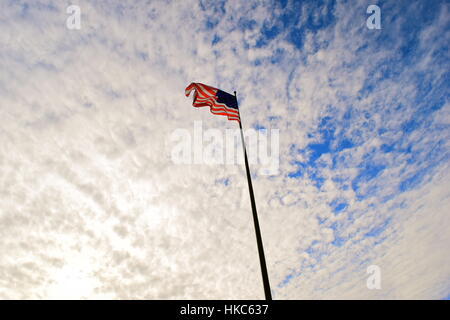 Liberty Island, New York City, Bundesstaat New York Freiheitsstatue, Symbole von Amerika, amerikanische Flagge, Vereinigte Staaten von Amerika Stockfoto