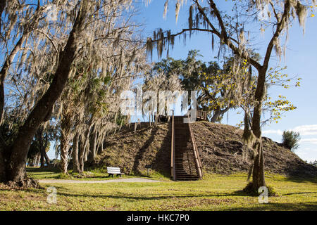 Tempel-Hügel A, indianische irdenen Hügel im Crystal River archäologische State Park in Citrus County, Florida. Stockfoto