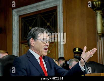 Washington, DC, USA, 19. Januar 2017 ehemaliger Gouverneur Rick Perry ersten Tag der Anhörung als Energieminister Stockfoto