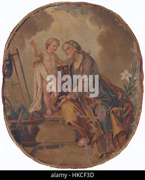 Eine Kirchenfahne aus dem 18. Jahrhundert, die den Heiligen Georg und den Heiligen Joseph darstellt, mit komplizierten Stickereien und historischen religiösen Ikonographien aus dieser Zeit. Stockfoto