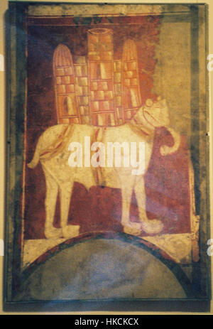 RomanesqueElephant ist ein fantasievolles Gemälde, das die visuellen Elemente der romanischen Kunst mit der skurrilen Form eines Elefanten verbindet. Der Künstler verschmilzt klassische Architektur und Natur in einer einzigartigen, fantastischen Komposition. Stockfoto