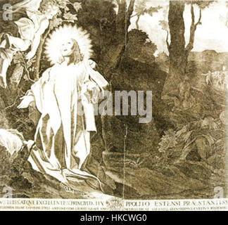 Bernardino Curtis „Orazione nell'orto“, inspiriert von Correggio, zeigt die Szene des Gebets Christi im Garten Gethsemane. Das Gemälde fängt die Hochzeit des Augenblicks mit außergewöhnlicher Verwendung von Licht und Schatten ein. Stockfoto