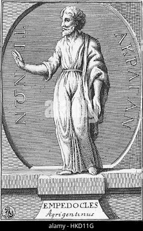 Das Gemälde von *Empedokles*, das einem antiken griechischen Künstler zugeschrieben wird, zeigt den Philosophen und Dichter, der für seine Theorie der vier klassischen Elemente berühmt ist. Das Kunstwerk zeigt seine intellektuelle und kontemplative Natur und spiegelt das klassische griechische Interesse an Philosophie und Wissenschaft wider. Stockfoto