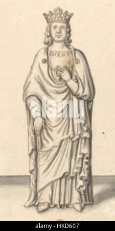 Dieses Gemälde mit dem Titel *Louis10* stellt die historische Figur Louis X. von Frankreich dar. Das Werk fängt den König in königlicher Kleidung ein und spiegelt seine Position in der französischen Monarchie während des frühen 14. Jahrhunderts wider. Stockfoto