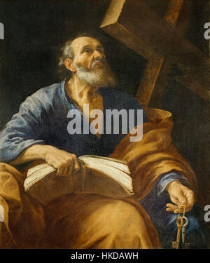 „St. Peter Besenzi“ ist ein religiöses Gemälde, das den heiligen Peter, den Apostel, in einem Moment göttlicher Interaktion darstellt. Das Werk spiegelt die spirituelle Symbolik des Christentums wider und zeigt religiöse Kunst der Renaissance. Stockfoto