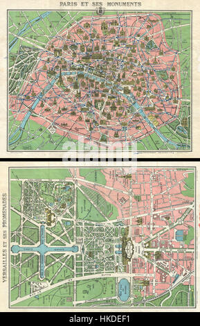 1920er Jahre Leconte Karte von Paris w Denkmäler und Karte von Versailles Geographicus ParisVersailles Leconte 1920er Jahre Stockfoto