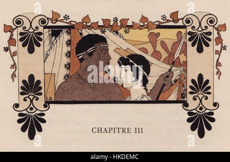 Ein detailliertes Ölgemälde mit dem Titel „Baiser narcisse fersen III“, das feine Pinselarbeiten und komplizierte Details zeigt. Das Thema dreht sich um eine elegante und ruhige Szene mit symbolischen Elementen, die von der klassischen Kunst inspiriert sind. Stockfoto