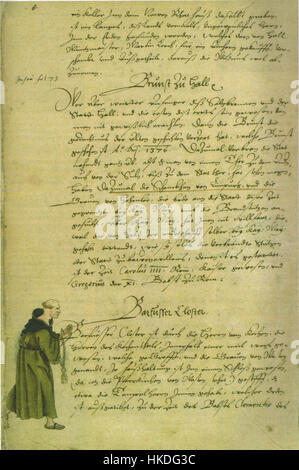 Barfuesser Herolt ist ein deutsches Kunstwerk aus dem 15. Jahrhundert, das einen Bettler in zerrissener Kleidung zeigt. Das Stück fängt die sozialen Realitäten der Zeit ein und hebt die Armut und den Kampf der unteren Schichten im mittelalterlichen Europa hervor. Stockfoto