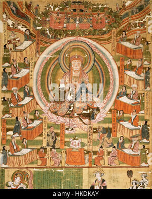 Bodhisattva Kshitigarbha und die zehn Könige der Hölle. X. Jahrhundert, Dunhuang, Musée Guimet, Paris Stockfoto