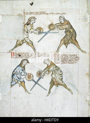 Dieses Folio aus dem Manuskript Frau I33 zeigt komplexe mittelalterliche Kunst und Kalligraphie. Die beleuchtete Seite zeigt detaillierte Schriften und dekorative Elemente, die typisch für beleuchtete Manuskripte aus dem 14. Jahrhundert sind. Stockfoto