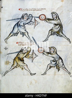 Eine Seite aus dem Manuskript Frau I33, Folio 13r, die komplizierte mittelalterliche Schrift und ornamentales Design illustriert. Dieses Manuskript gibt einen Einblick in den mittelalterlichen Buchmachungsprozess. Stockfoto