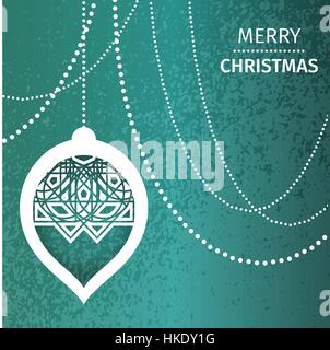 Frohe Weihnachten abstrakter blauer Hintergrund mit Schneeflocken, Papier Runde Kugel, Kranz - Baumschmuck. Xmas-Ornamente. Vektor-Illustration - eps10 Stock Vektor