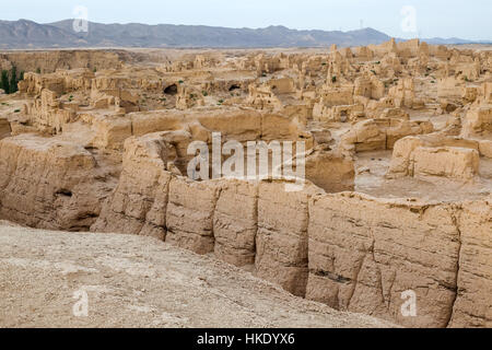 Ruinen des alten militärischen Außenpostens von Jiaohe, Turpan, Autonome Region Xinjiang, China. Stockfoto