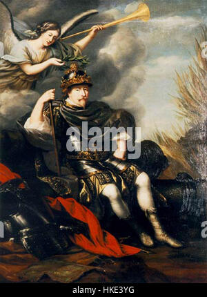 Dieses Porträt von Gustav II. Adolf, auch bekannt als Gustav Adolf von Schweden, zeigt den schwedischen König, der für seine militärische Führung während des Dreißigjährigen Krieges bekannt ist. Das Gemälde unterstreicht sein königliches Aussehen und seine Führungsqualitäten. Stockfoto