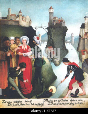 Die Regiswindiskirche Gemaelde Regiswindis 4 zeigt die Regiswindiskirche in Lauffen am Neckar und zeigt ihre historische und architektonische Bedeutung. Das Gemälde fängt die charakteristischen Merkmale der Kirche in feinen Details ein. Stockfoto