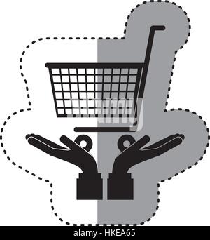 Aufkleber-Silhouette der Hände halten einen Einkaufswagen Stock Vektor