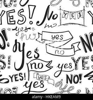 schwarz weiß nahtlose Vektormuster mit Worten Nein und ja. Stock Vektor