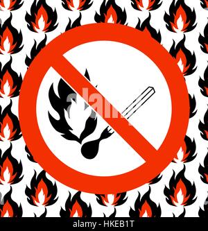 Kein Treffer. Symbol auf nahtlose Feuer Hintergrund verboten. Vektor-Illustration. Stock Vektor