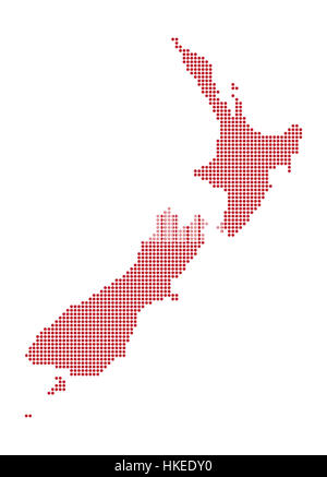 New Zealand Punkt Karte in rot auf einem weißen Hintergrund isoliert Stockfoto