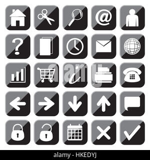 25 verschiedenen schwarzen Web Icons isoliert auf weißem Hintergrund Stockfoto