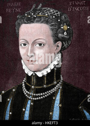 Maria i. von Schottland (1542-1587). Königin der Schotten. Haus von Stuart. Kupferstich, 19. Jahrhundert. Stockfoto