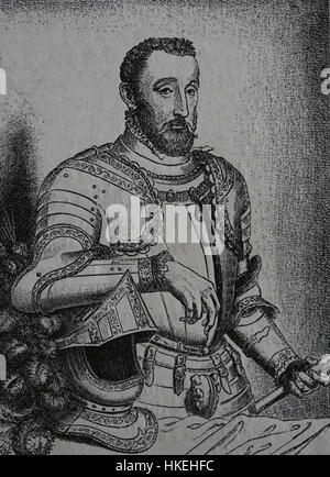 Heinrich II. von Frankreich (1519-1559). Monarch von Haus von Valois. König von Frankreich. Porträt. Gravur, 1884, Kopieren von Esteban de Laulne (1510-1595). Stockfoto
