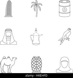 Vereinigte Arabische Emirate Land Symbole festgelegt. Abbildung 9-VAE-Land-Vektor-Icons für das Web zu skizzieren Stock Vektor