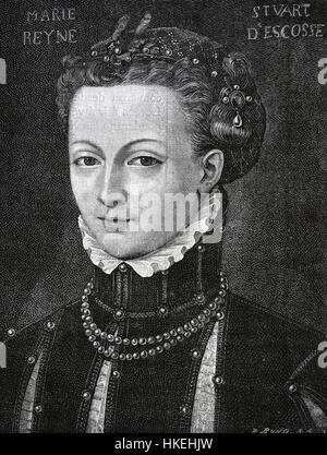 Maria i. von Scoltland (1542-1587). Königin der Schotten. Haus von Stuart. Engraing, 19. Jahrhundert. Stockfoto