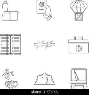 Flüchtling Statussymbole legen. Abbildung 9-Flüchtling-Status-Vektor-Icons für Web zu skizzieren Stock Vektor