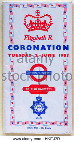 Offizieller Transport- und touristische Route Map für die Prozession und die Krönung von Queen Elizabeth 2 Stockfoto