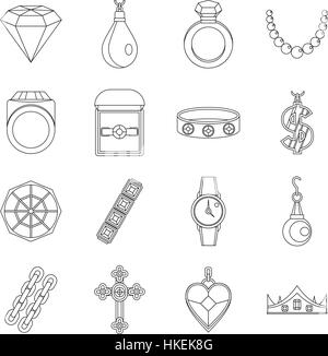 Schmuck-Elemente Icons Set. Abbildung 16-Schmuck-Elemente-Vektor-Icons für das Web zu skizzieren Stock Vektor