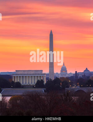 Sonnenaufgang über der Hauptstadt Washington, DC Stockfoto