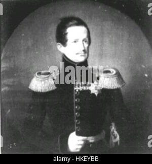 Dieses Porträt zeigt Wilhelm, Herzog von Nassau, eine einflussreiche Figur des 19. Jahrhunderts. Das Gemälde zeigt seine formale Kleidung und seine würdevolle Haltung, was auf seinen Status als Adliger und Anführer hinweist. Der Künstler fängt das königliche Aussehen des Herzogs und die edle Ästhetik dieser Zeit ein. Stockfoto