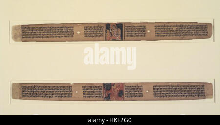 Das Brooklyn Museum Folio aus einem Gandavyuha-Manuskript ist ein Stück heiliger buddhistischer Kunst. Es ist Teil eines Manuskripts, das das Gandavyuha Sutra, einen Schlüsseltext im Mahayana-Buddhismus, darstellt. Das Kunstwerk ist sehr detailliert und zeigt die religiösen und spirituellen Bilder, die mit den Lehren des Textes verbunden sind. Stockfoto