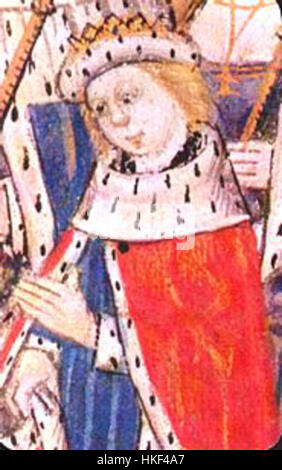 Ein Gemälde von Eduard V., dem jungen König von England, der kurz vor seinem mysteriösen Verschwinden regierte. Dieses Stück stellt historische Kunst dar und erfasst die kurze Herrschaft und das tragische Schicksal des Monarchen im späten 15. Jahrhundert. Stockfoto